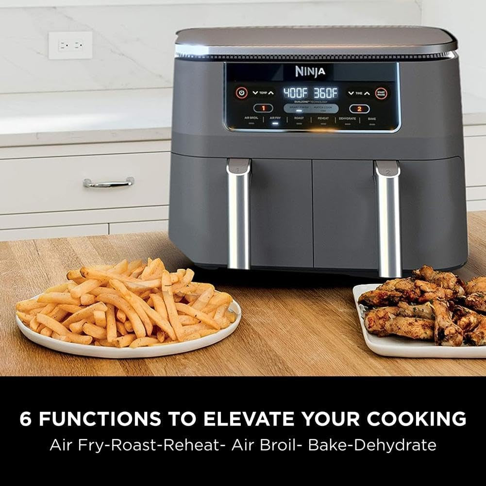 Ninja DZ201 Foodi 8 Quart 6-In-1 Dualzone 2-Basket Air Fryer with 2 Independent Frying Baskets. Match Cook & Smart Finish to Roast. Broil. Dehydrate & More for Quick. Easy Meals. Grey - Image 11