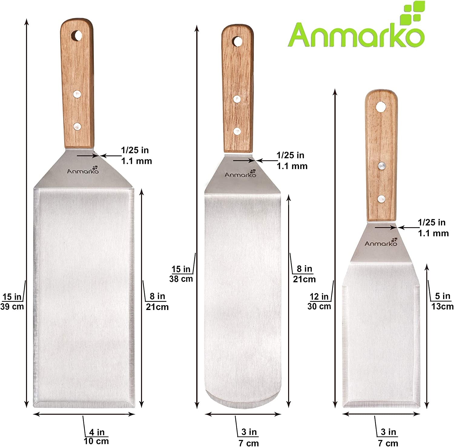 Stainless Steel Metal Spatula Set - Teppaniyaki Spatulas - Griddle Scraper Flat Spatula Pancake Flipper Hamburger Turner - Metal Utensil Great for BBQ Grill Flat Top Cast Iron Griddle Accessories - Image 3