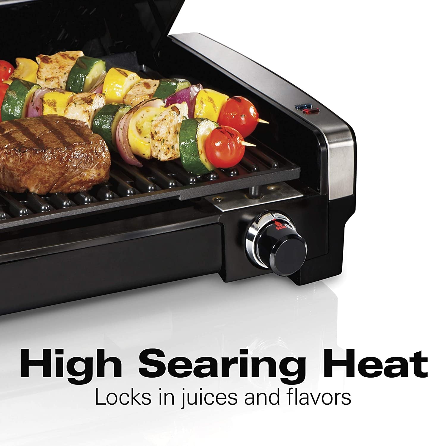 Electric Indoor Searing Grill with Adjustable Temperature Control to 450F. Removable Nonstick Grate. 118 Sq. In. Surface Serves 6. Stainless Steel - Image 2