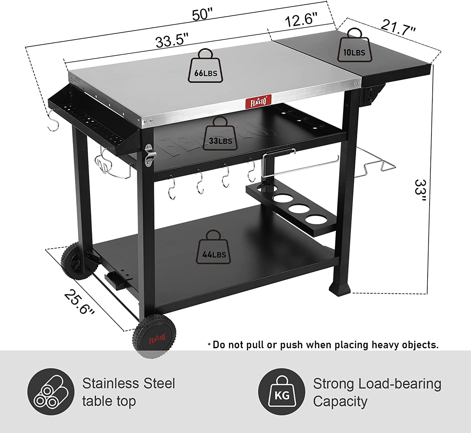 3-Shelf Movable Food Prep Table. Pizza Oven Table. BBQ Grilling Table.Grill Cart with Side Table. Home & Outdoor Stainless Steel Table Top Grill Tables on 2 Wheels. L50 Xw21.7 Xh33 - Image 2