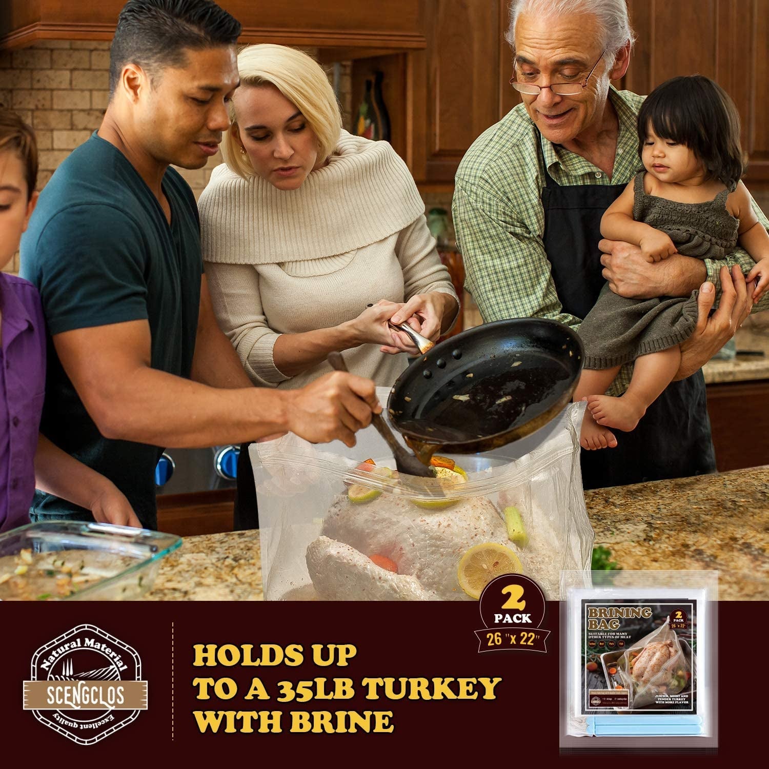 Turkey Brining Bag. 26×22. 2 Pack. Extra Large Brine Bag with 2 Strings and 2 Larger Clips. Thickened Brining Bag Holds up to 35 Pounds. Double Zippers Seal Brine Bags for Turkey. Chicken. Beef.Pork - Image 8