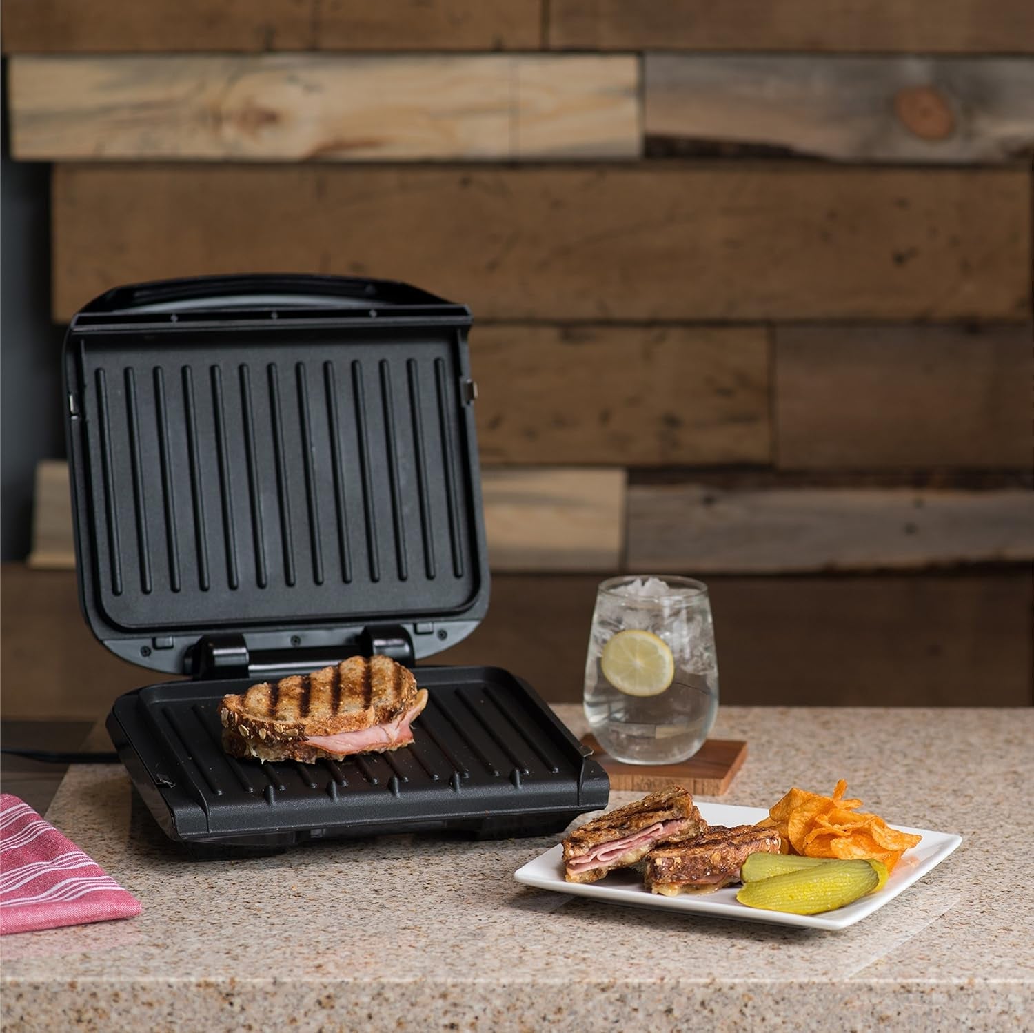 George Foreman 4-Serving Removable Plate Electric Grill and Panini Press. George Tough Non-Stick Coating. Drip Tray Catches Grease. Black - Image 5