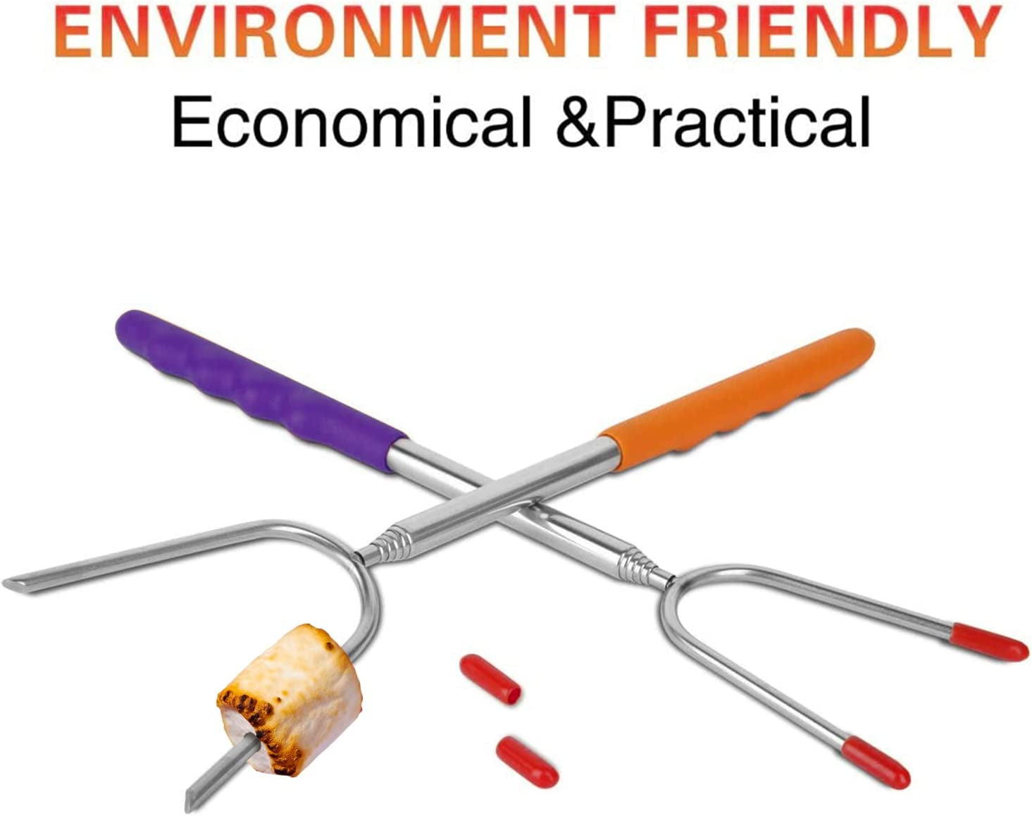 Briout Marshmallow Roasting Sticks 12 Colors Extra Long 45'' Stainless Telescoping Hot Dog Smores Skewers Kids Safe Barbecue Forks for Campfire. Bonfire and Grill(12 Count) - Image 4