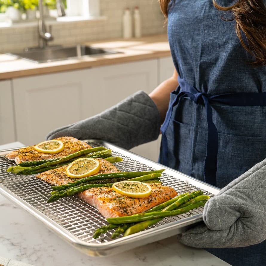 Oven-Safe Baking Pan with Cooling Rack Set - Quarter Sheet Pan Size - Includes Premium Aluminum Baking Sheet and 100% Stainless Steel Baking Rack for Oven - Durable. Easy Clean. Commercial Quality - Image 5