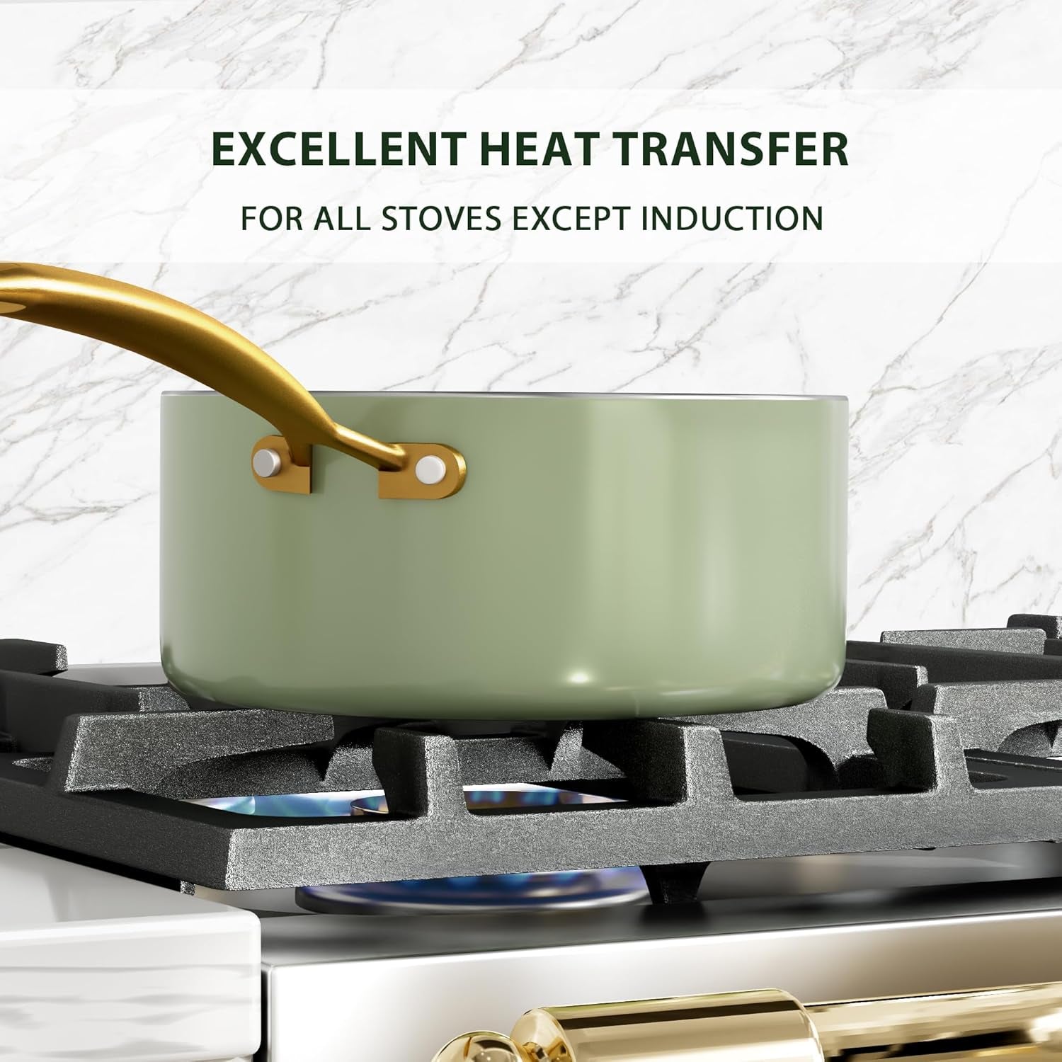 Pots and Pans Set Non Stick - VONIKI Ceramic Cookware Set with Cooking Utensils Set. Non Toxic Kitchen Cookware Sets Dutch Oven Pot with Lid Saucepan Set Sauté Pan Frying Pan Set for Cooking Gifts - Image 4