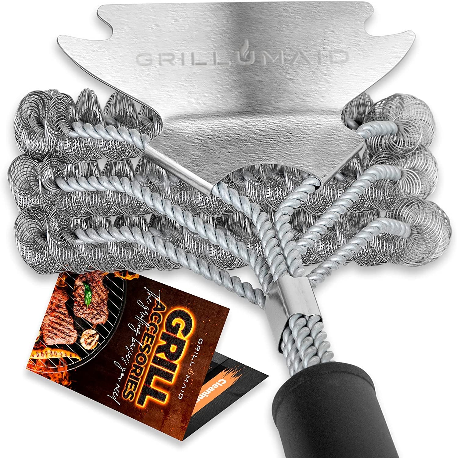 Grill Brush Bristle Free. Safe BBQ Brush Cleaner and Scraper for Outdoor Grill. 18 Stainless Grill Grate Scrubber. Cleaning Brushes for Porcelain. Weber. Gas. & Charcoal. Best Grill Accessories Gifts