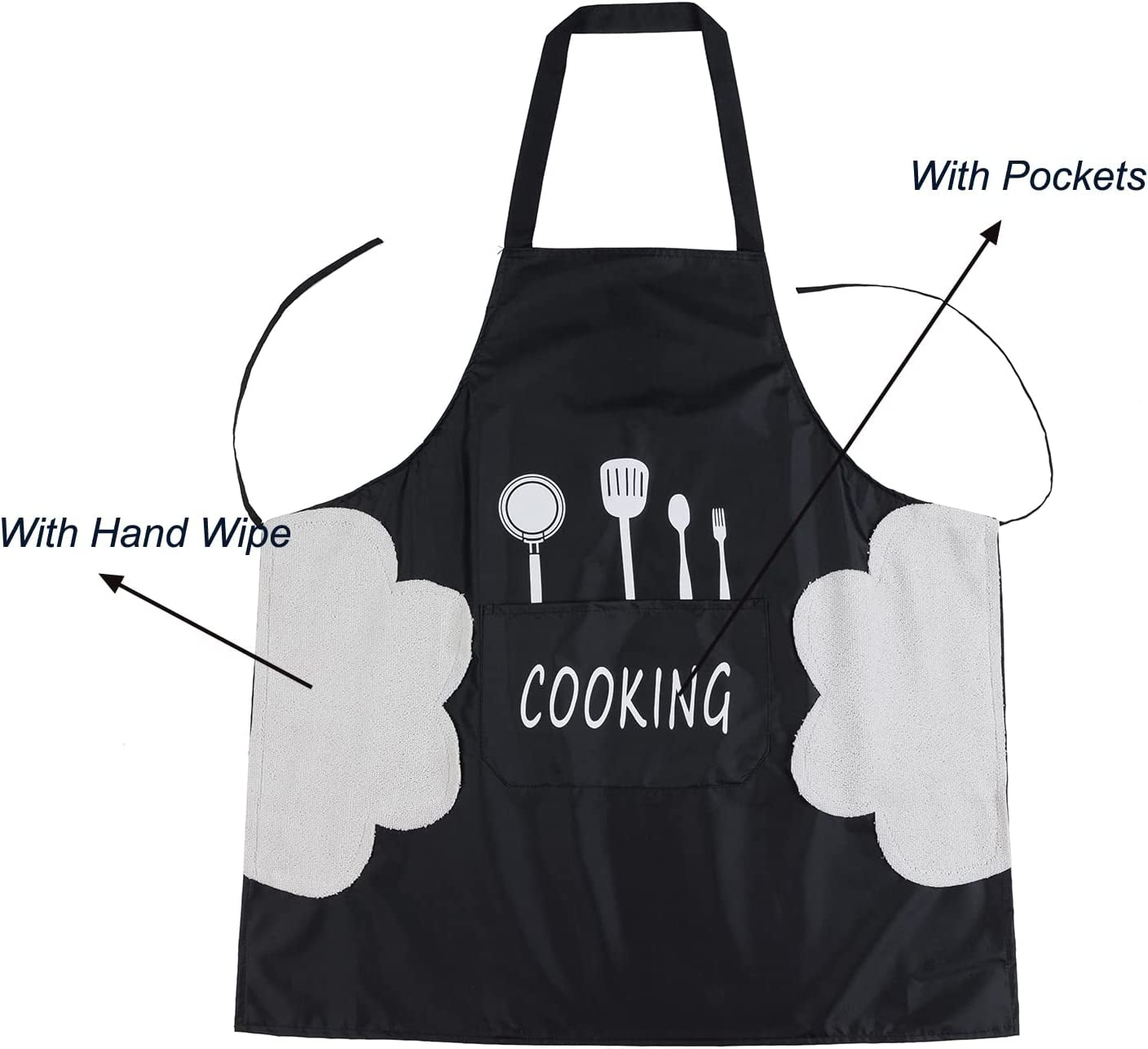 2 Pack Kitchen Apron with Hand Wipe.Water-Drop Resistant with 2 Pockets Cooking Bib Aprons for Women Men Chef - Image 5