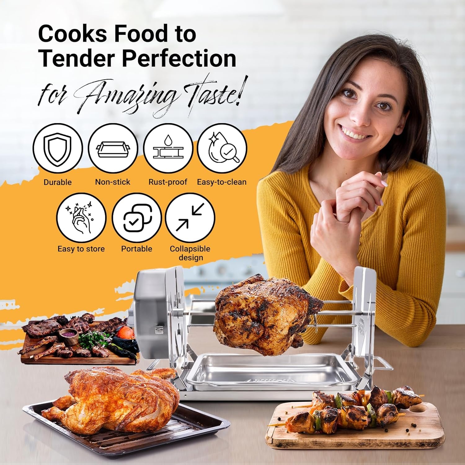 Cordless Universal Rotisserie Kit for Grills Ovens and Smokers - Non-Electric Wind-Up Spit Roaster. Gas or Charcoal BBQ - Indoor/Outdoor (Stainless Steel) - Image 6