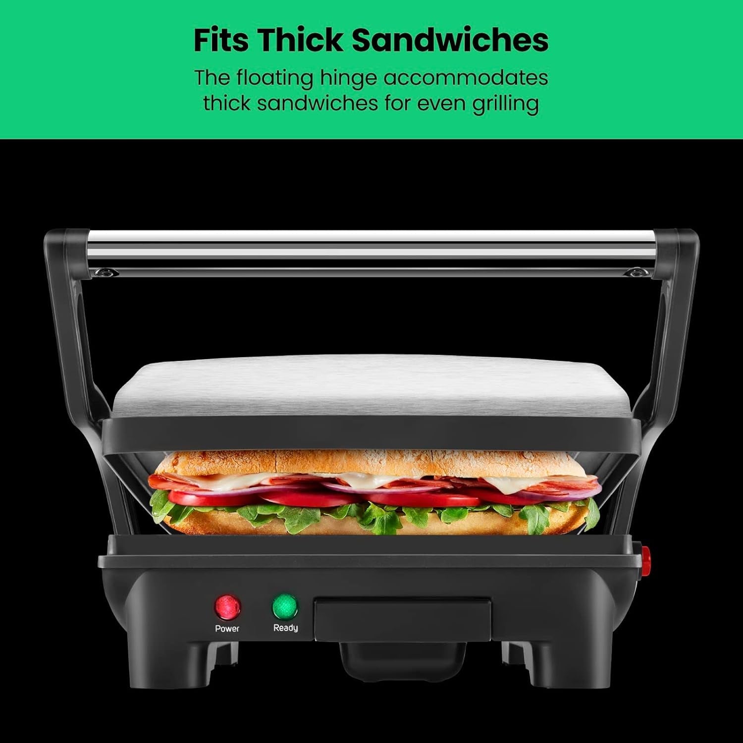Chefman Panini Press Grill and Gourmet Sandwich Maker Non-Stick Coated Plates. Opens 180 Degrees to Fit Any Type or Size of Food. Stainless Steel Surface and Removable Drip Tray. 4 Slice. Black - Image 6