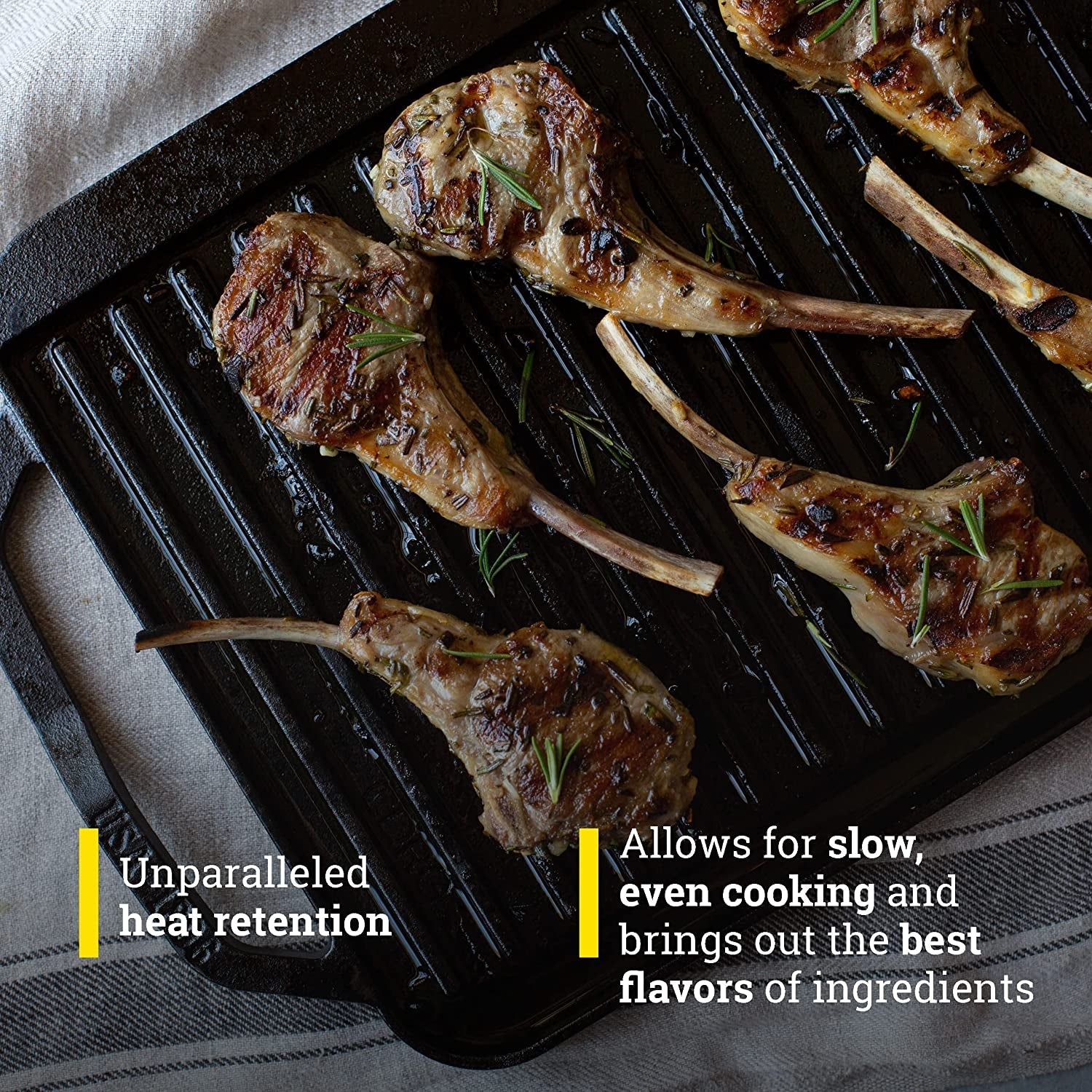 Chef Collection Cast Iron Reversible Grill/Griddle - Cast Iron Flat Griddle & Grill for Stovetop. Oven. Grill. or Open Fire - Double Burner Cast Iron Skillet with Handles - Image 4