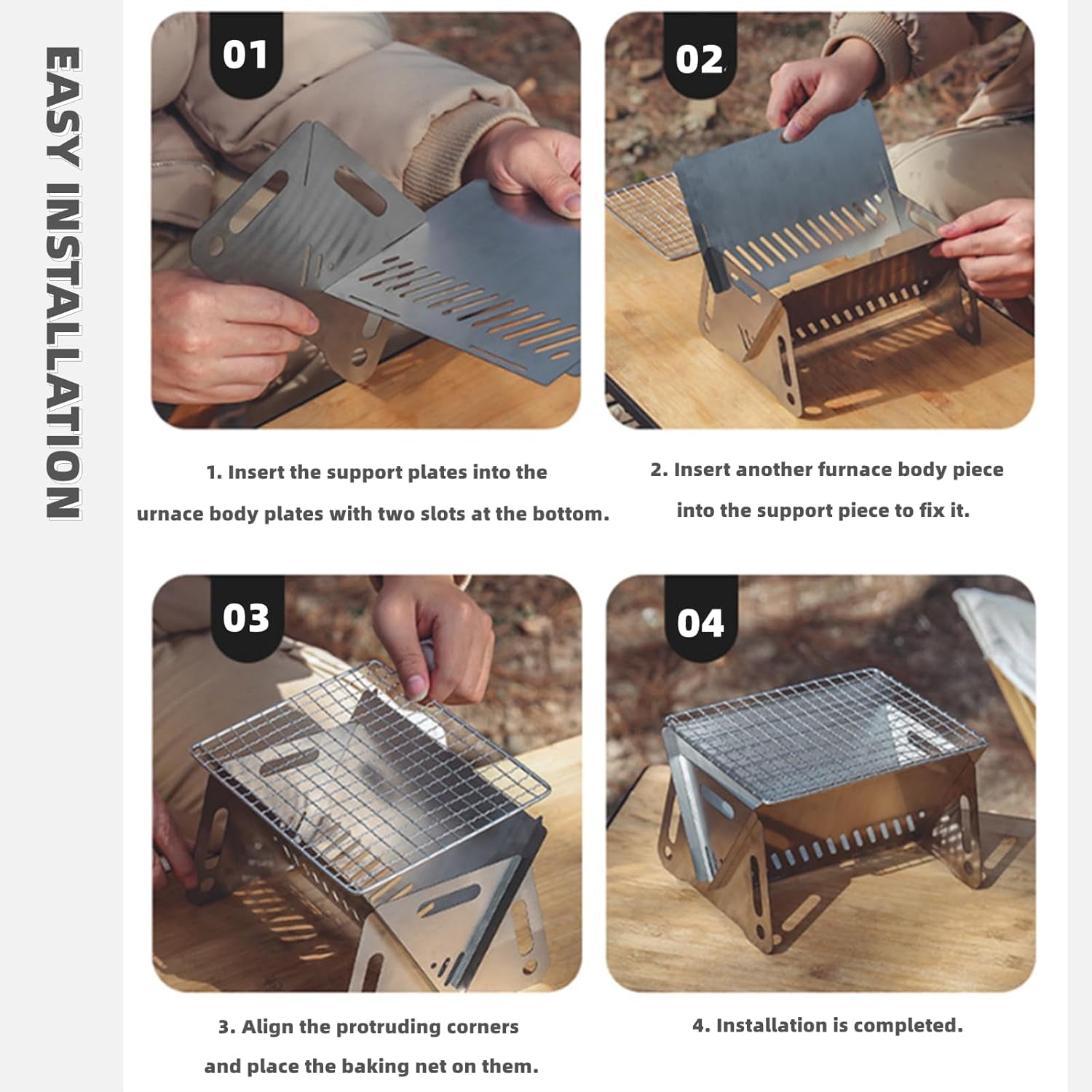 Portable Camping Grill Premium Stainless Steel Outdoor BBQ Grill for Camping Picnics Backyard Barbecues Assemblable Removable Stove with Grill Portable Folding Charcoal Grill - Image 6