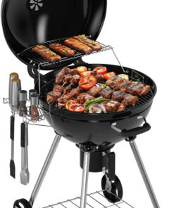 22 Inch Premium BBQ Charcoal Grill. Outdoor Barbecue Kettle Grill. Smoker Grills over 500 Square Inches 2-Tier Cooking Space. Perfect for Outdoor BBQ Party and Patio. Black