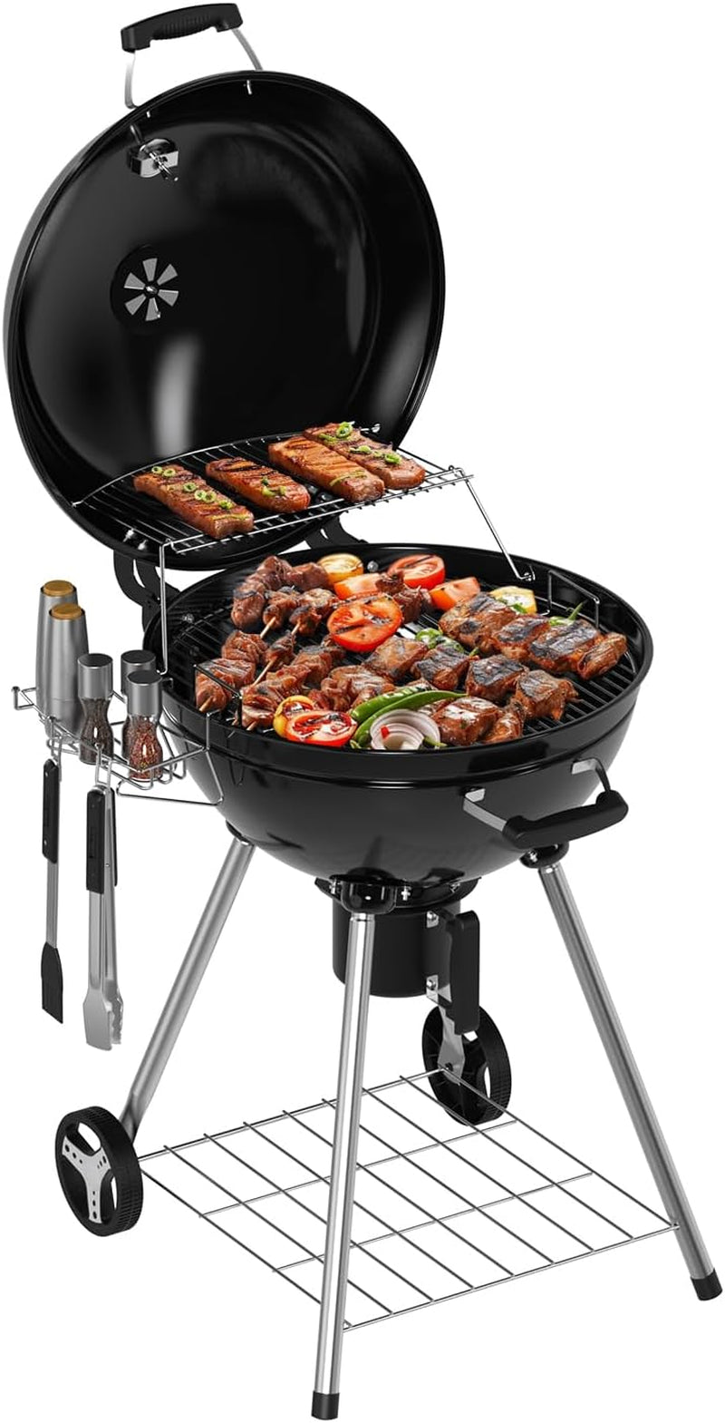 22 Inch Premium BBQ Charcoal Grill. Outdoor Barbecue Kettle Grill. Smoker Grills over 500 Square Inches 2-Tier Cooking Space. Perfect for Outdoor BBQ Party and Patio. Black - Image 10