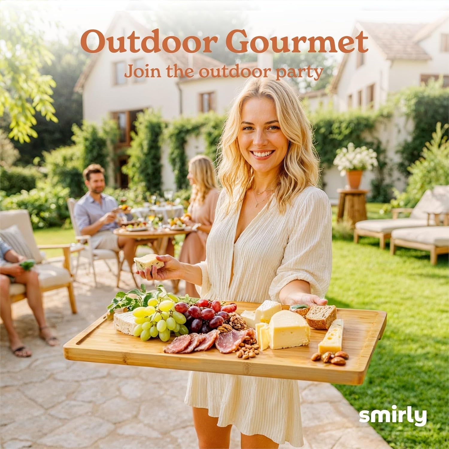 SMIRLY Bamboo Cutting Board Set with Holder – Wooden Charcuterie & Chopping Boards for Kitchen Prep & Serving - Image 6