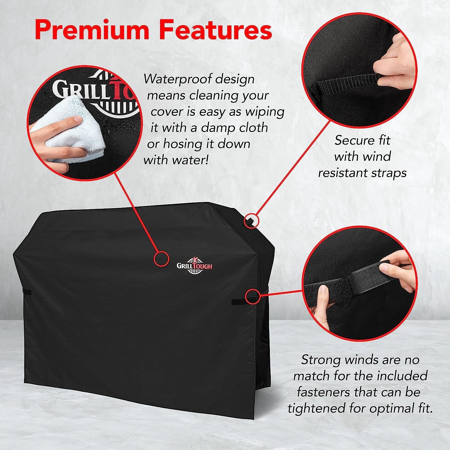 Heavy Duty BBQ Grill Cover for Outdoor Grill. 58 Inch – Waterproof. Weather Resistant. UV & Fade Resistant with Adjustable Straps Gas Weber. Genesis. Charbroil. Etc. Black - Image 3