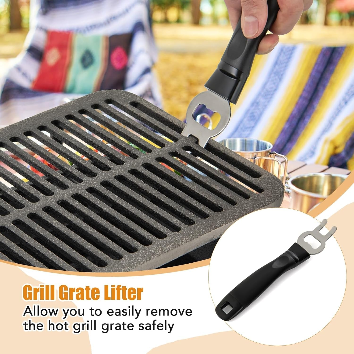Giantex Portable Hibachi Grill. Double-Sided Cast Iron Grill with Air Regulating Door & Fire Gate. Grate Lifter. Ideal for Outdoor Picnic. Camping & Backyard Barbecue Cooking - Image 4