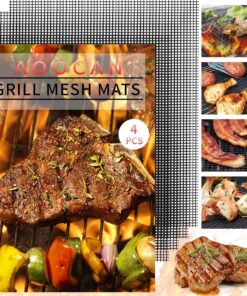 Aoocan Mesh Grill Mat Set of 4 Heavy Duty Non-Stick Mesh Grilling Mats & Barbecue Accessories - Reusable and Easy to Clean - Works on Gas. Charcoal or Electric Grill and More 15.4 X 12 Inch