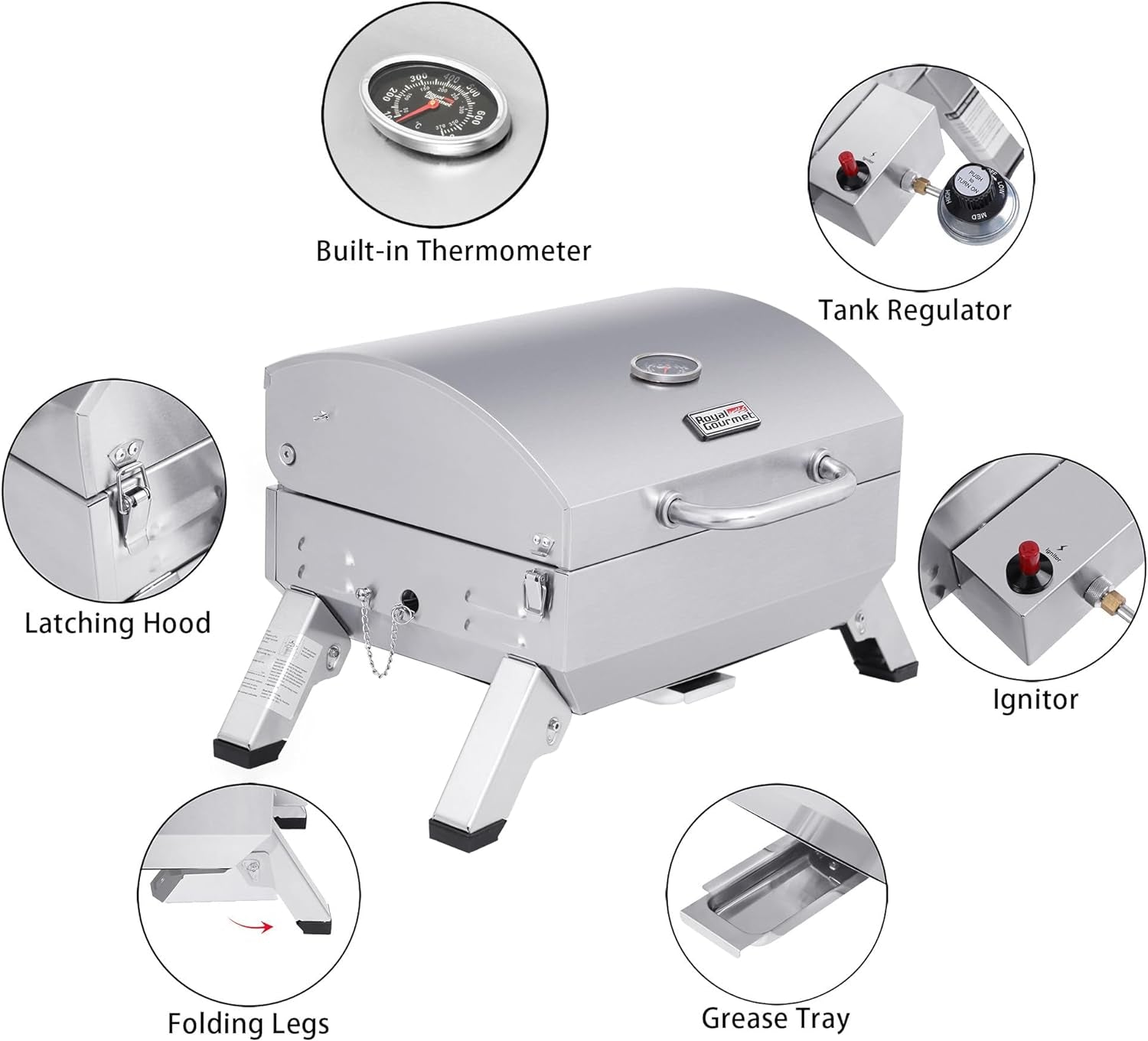 GT1001 Stainless Steel Portable Grill. 10000 BTU BBQ Tabletop Gas Grill with Folding Legs and Lockable Lid. Outdoor Camping. Deck and Tailgating. Silver - Image 11