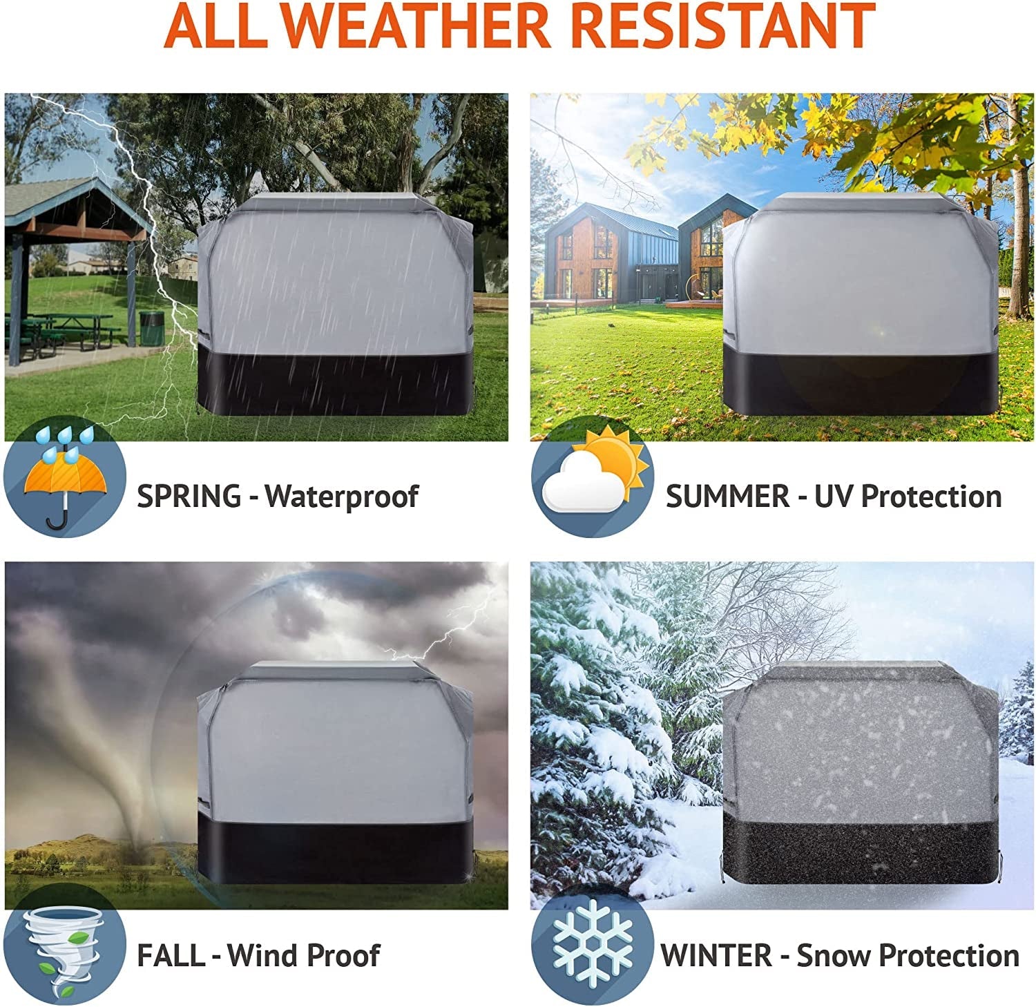 Waykea Heavy Duty Grill Cover 65 Inch. 600D Oxford Waterproof UV & Fade Resistant BBQ Cover for Weber Char-Broil Dyna Glo Nexgrill Charcoal Gas Grill (65W X 26D X 45H. Gray/Black) - Image 2