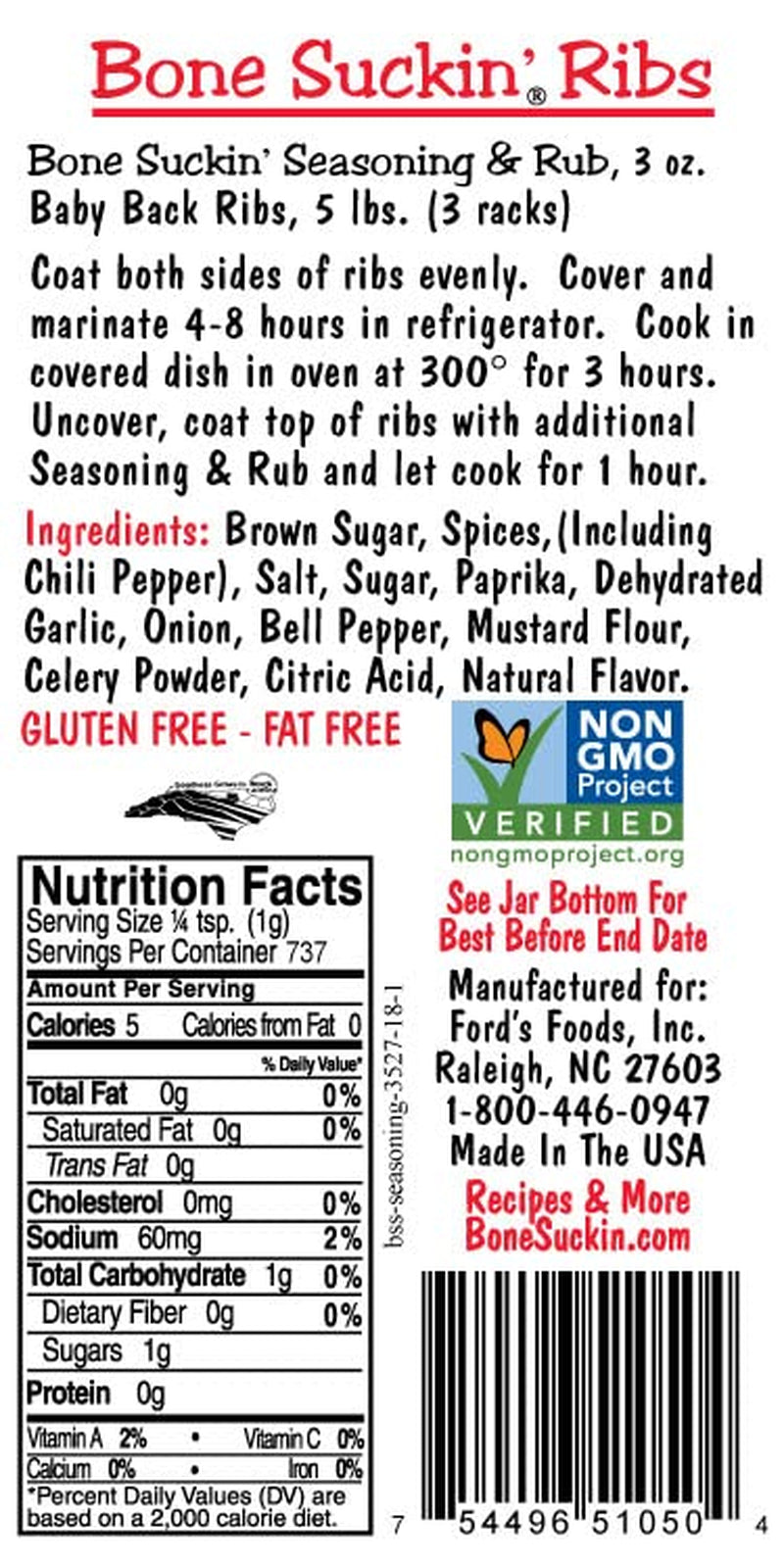 Bone Suckin' Seasoning & Rub. Original Blend. 26 Oz - Grilling Rubs. Dry Pork Rub. Gluten-Free. Non-Gmo. Kosher. Great on Ribs. Pork. Beef. Chicken. Seafood. Pasta. Vegetables & Even Popcorn! No Msg - 1 Pc - Image 5