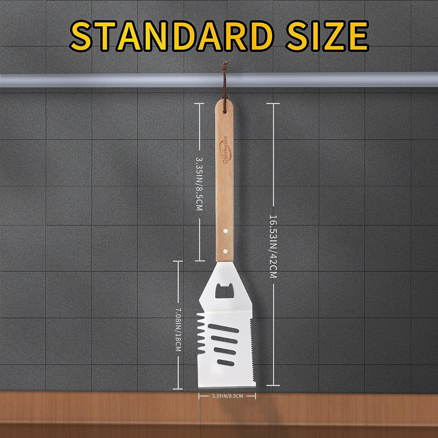 Qinshaine 4-In-1 BBQ Spatula. Multifunction Grill Spatula with Wooden Handle. Perfect for BBQ Grills and Kebabs for Camping Picnics - Image 2
