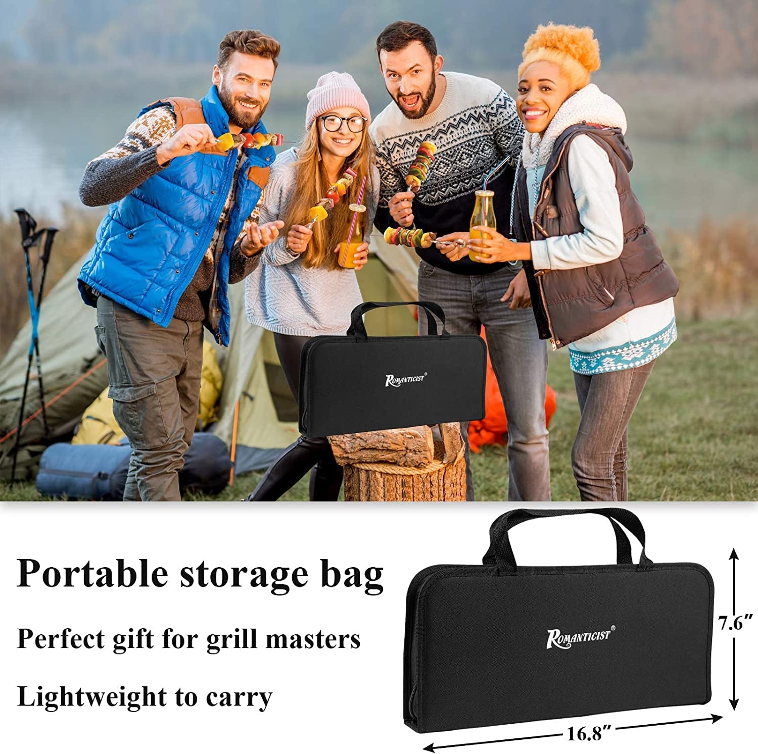 ROMANTICIST 27Pcs Heavy Duty BBQ Tools Gift Set for Men Dad. Extra Thick Stainless Steel Grill Utensils with Meat Claws. Grilling Accessories Kit in Portable Carrying Bag for Camping. Backyard Brown - Image 6