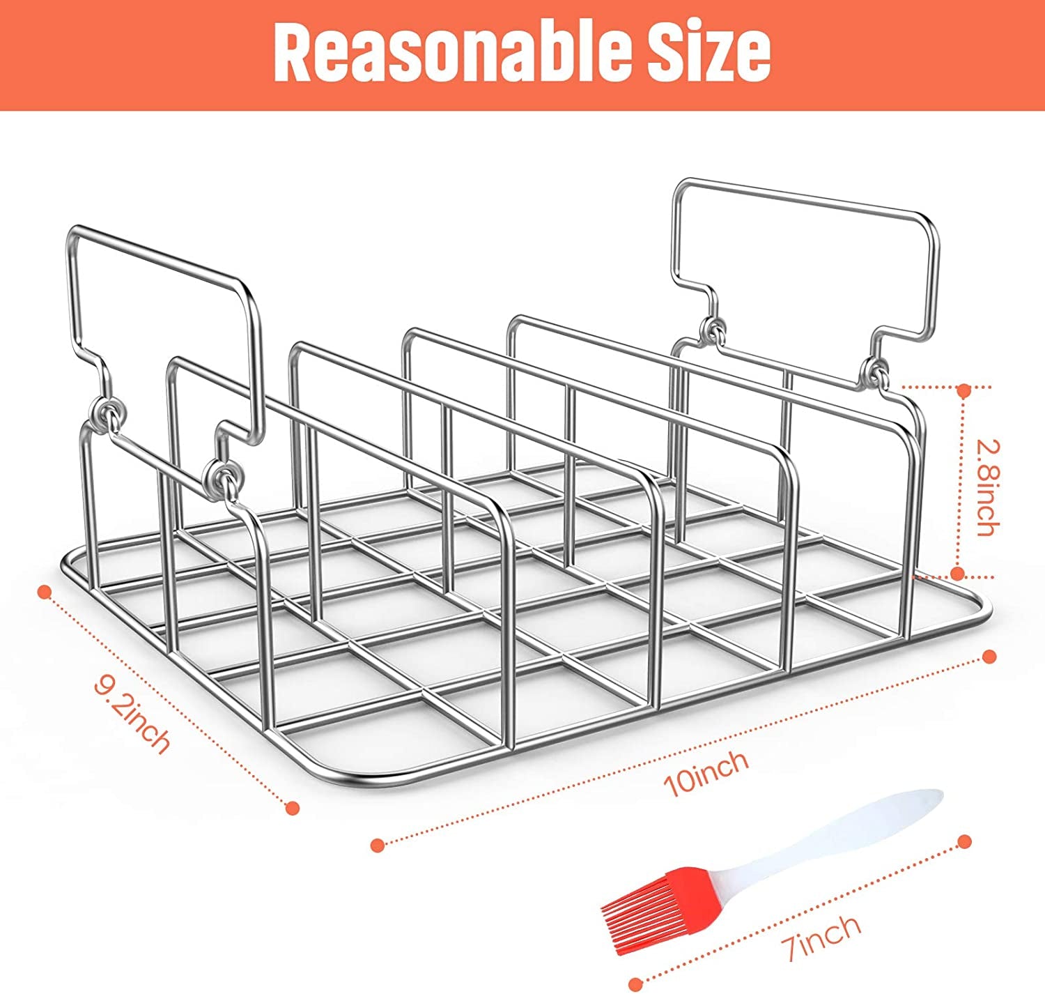 Durable Stainless Steel Rib Rack with a Silicone Oil Brush. BBQ Stand with 2 Handle for Smoker.Oven and Grill. Cook up to 5 Ribs at a Time - Image 2