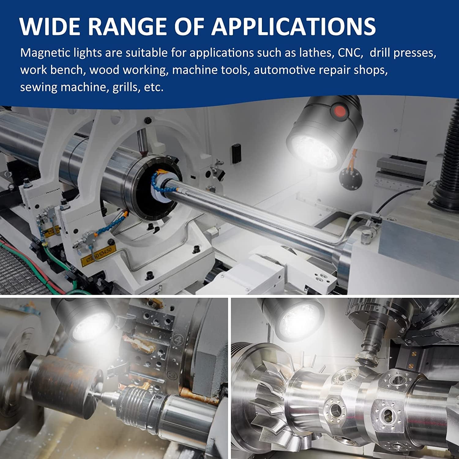 Magnetic Work Light. LED Machine Light with Flexible Gooseneck and Magnetic Base. Shop Tool Lamp for Lathe. Work Bench. Sewing Machine. Grill. Industrial Lighting Black - Image 7