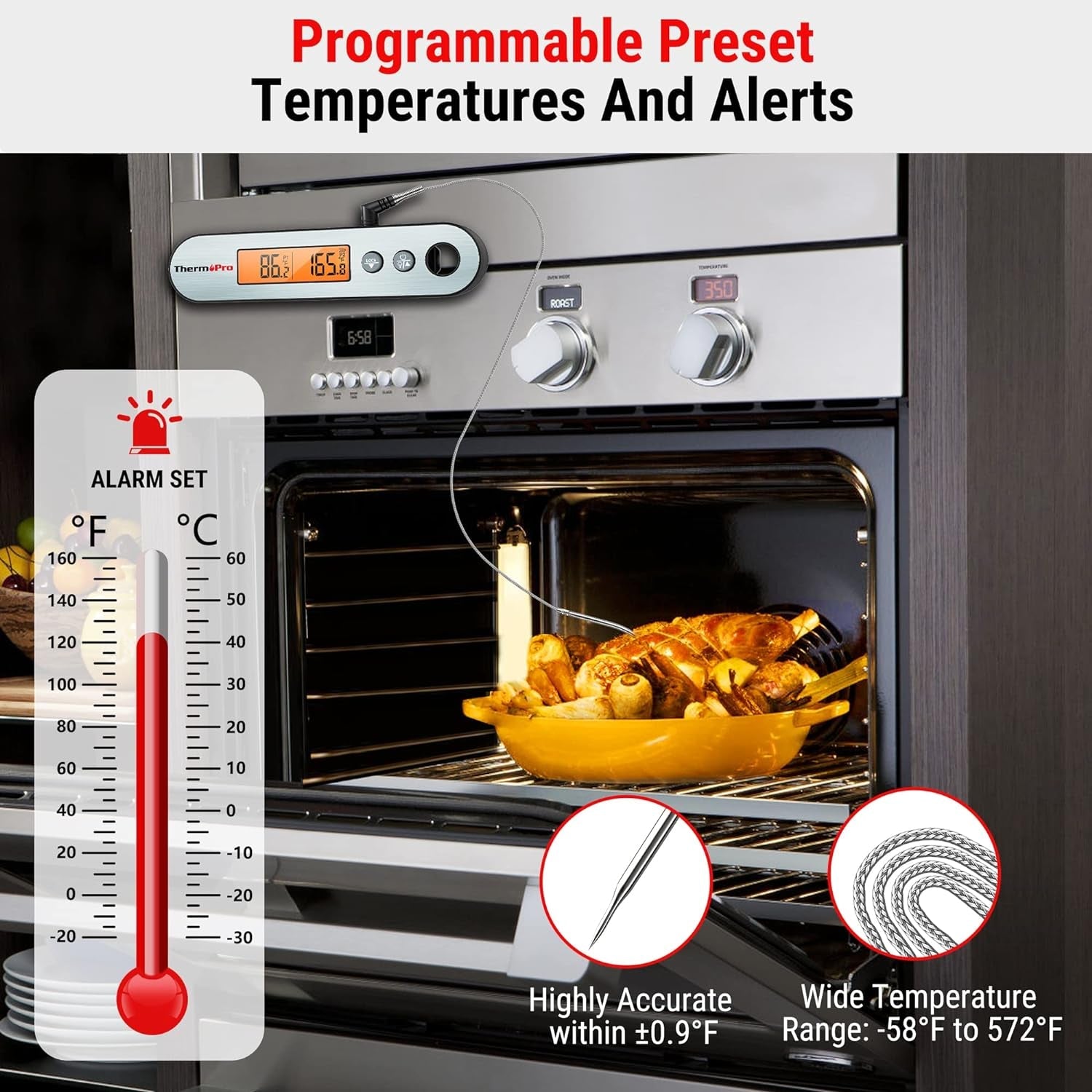 TP610 Digital Meat Thermometer for Cooking. Rechargeable Instant Read Food Thermometer with Rotating LCD Screen. Waterproof Cooking Thermometer with Alarm for Grilling. Smoker. BBQ. Oven - Image 2