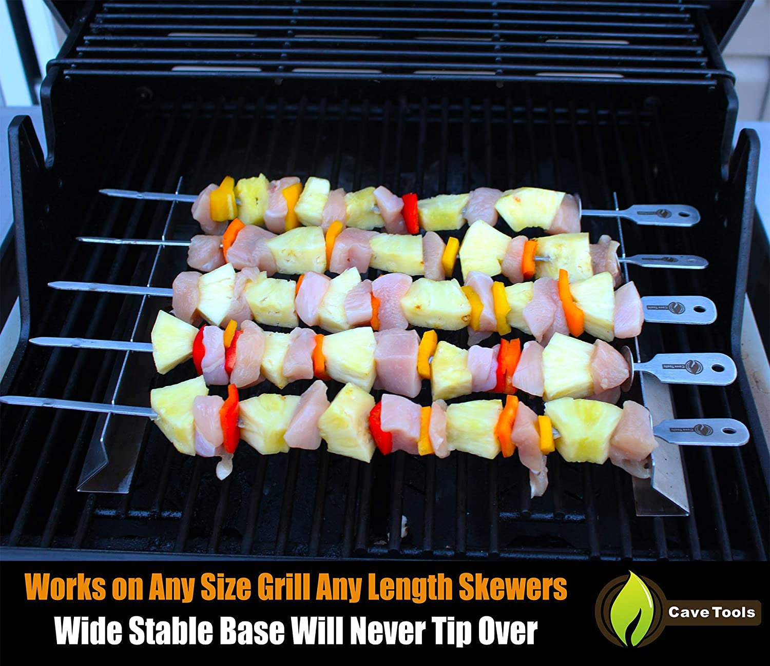 Cave Tools Kebob Rack for Shish Kebab Skewers - Stainless Steel Build Compatible with Wood. Round. Metal. Flat or Bamboo Skewers - BBQ Grilling Accessories - Image 5