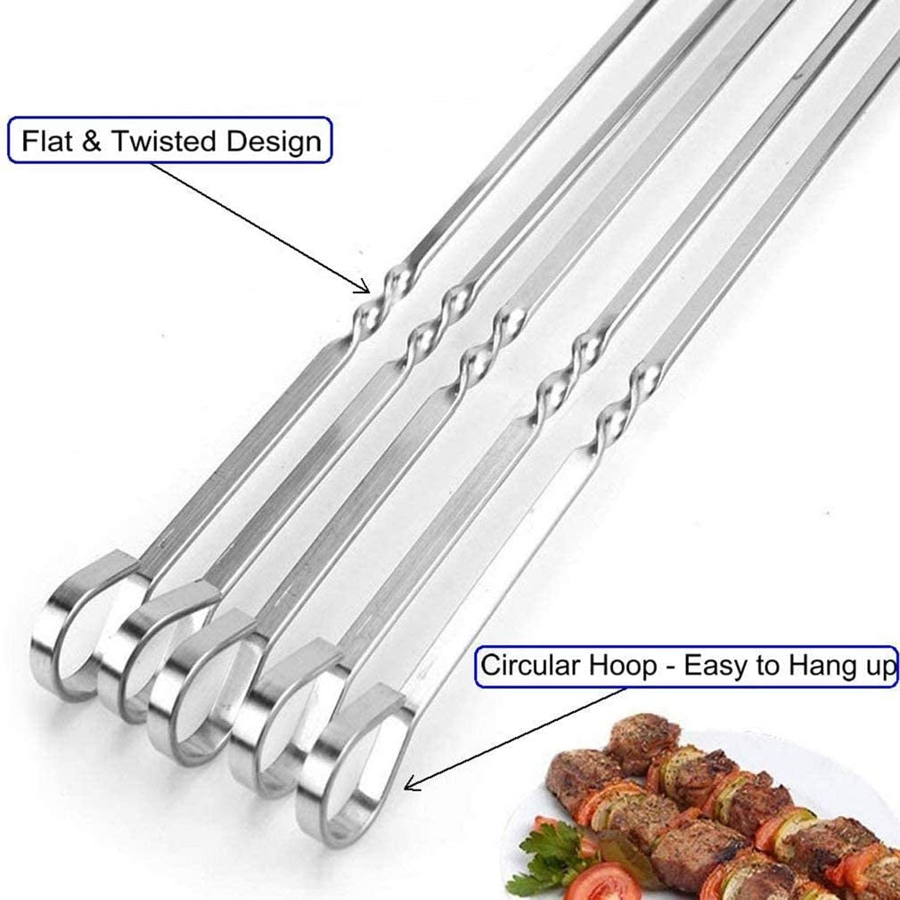 JOMVERL 12PCS Kabob Skewers Flat Metal BBQ Barbecue Skewer 14 Long Stainless Steel Shish Kebob Sticks Wide Reusable Grilling Skewers Set for Meat Shrimp Chicken Vegetable. 12 Pack - Image 7