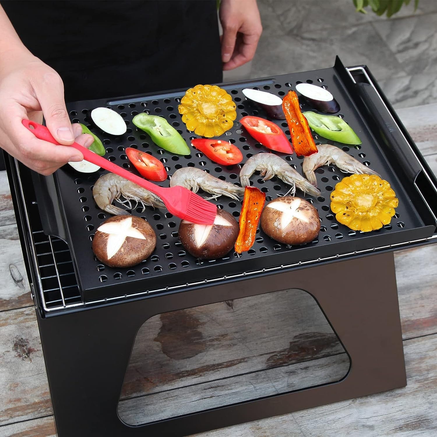 MEHE Vegetable Grill Basket.Nonstick Grilling Topper 14.6 X11.4 Thicken Grill Pan BBQ Accessory for Grilling Veggie. Fish. Shrimp. Meat. Camping Cookware - Image 3
