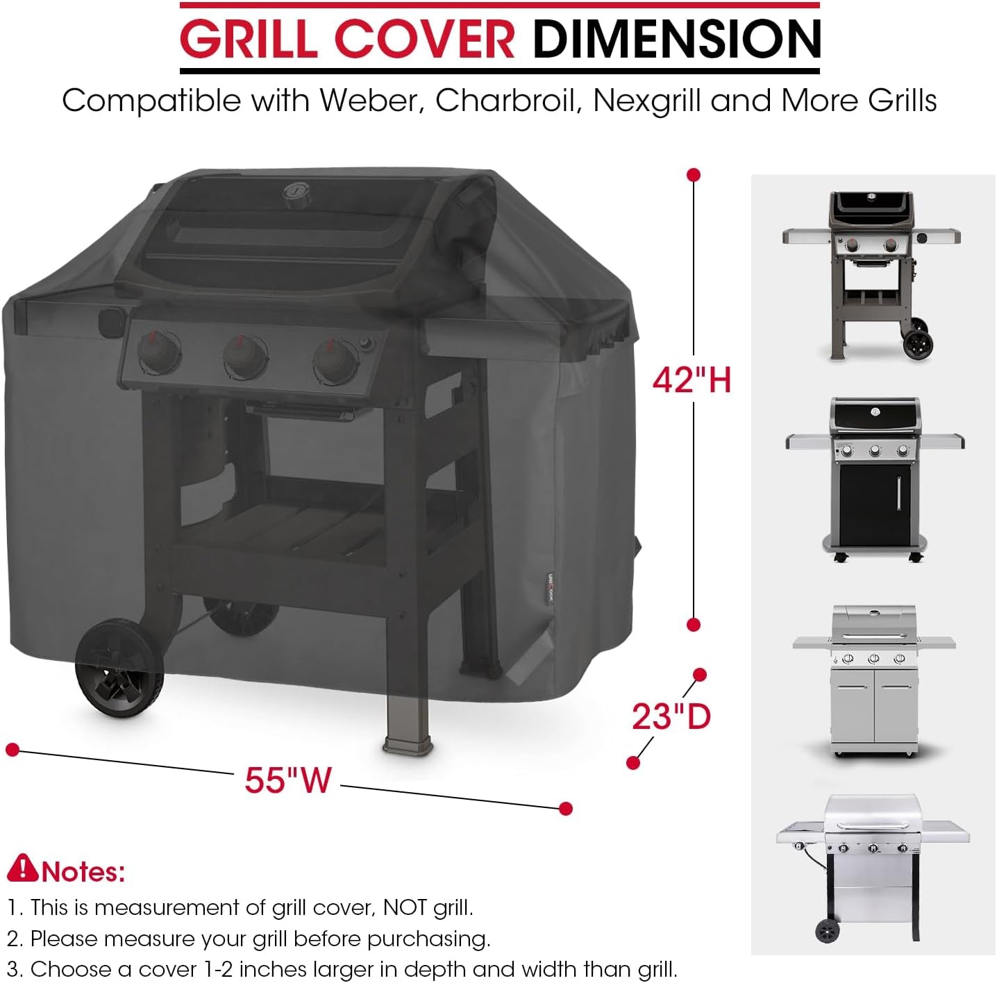 Unicook Grill Cover 55 Inch. Heavy Duty Waterproof Barbecue Gas Grill Cover. Fade and UV Resistant BBQ Cover. Durable Barbecue Cover. Compatible for Weber Char-Broil Nexgrill Grills and More - Image 5