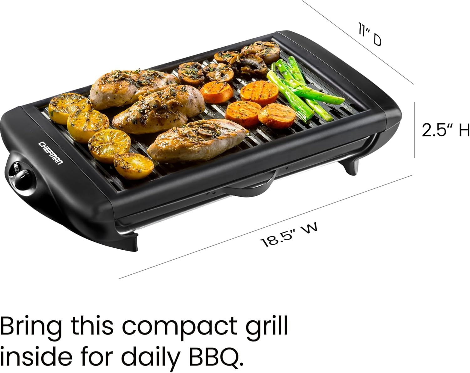 Chefman Electric Smokeless Indoor Grill W/ Non-Stick Cooking Surface & Adjustable Temperature Knob from Warm to Sear for Customized Bbqing. Dishwasher Safe Removable Water Tray. Black - Image 9