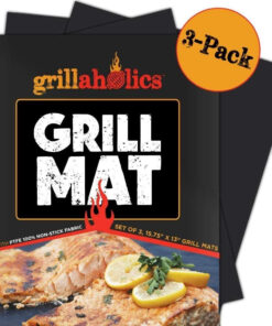 Grillaholics Grill Mat - Set of 3 Heavy Duty BBQ Grill Mats - Non Stick. Reusable and Dishwasher Safe Barbecue Grilling Accessories - Lifetime Manufacturers Warranty