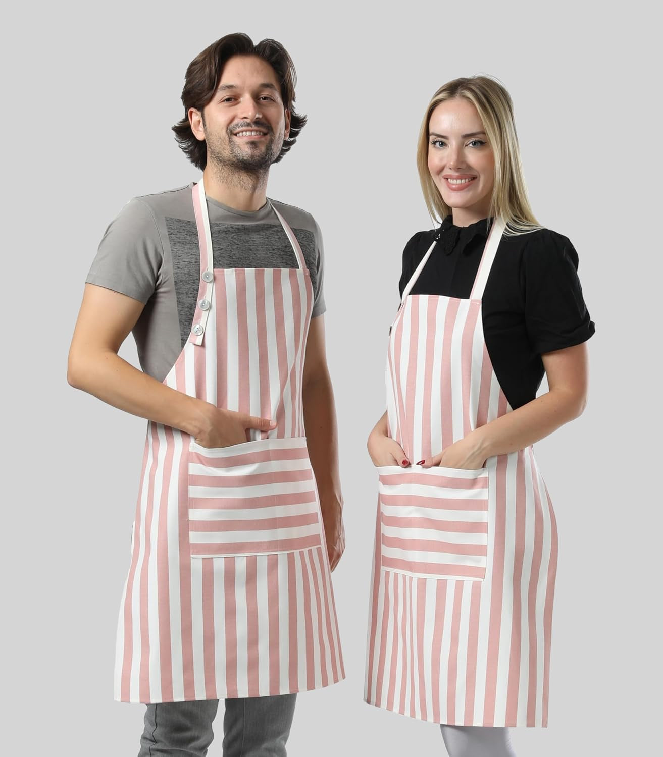 Kitchen Apron Waterdrop Resistant Cotton Apron with Adjustable Aprons for Women with Pockets Cooking Apron Chef Apron for Men (1. Powder Pink) - Image 7