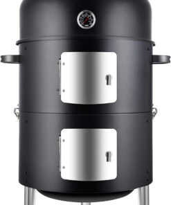 Realcook Vertical 17 Inch Steel Charcoal Smoker. Heavy Duty round BBQ Grill for Outdoor Cooking. Black