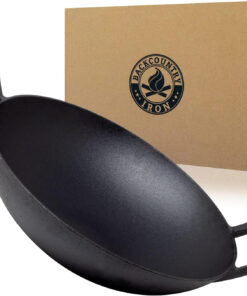 Backcountry Iron 14 Inch Cast Iron Wok with Flat Base and Handles