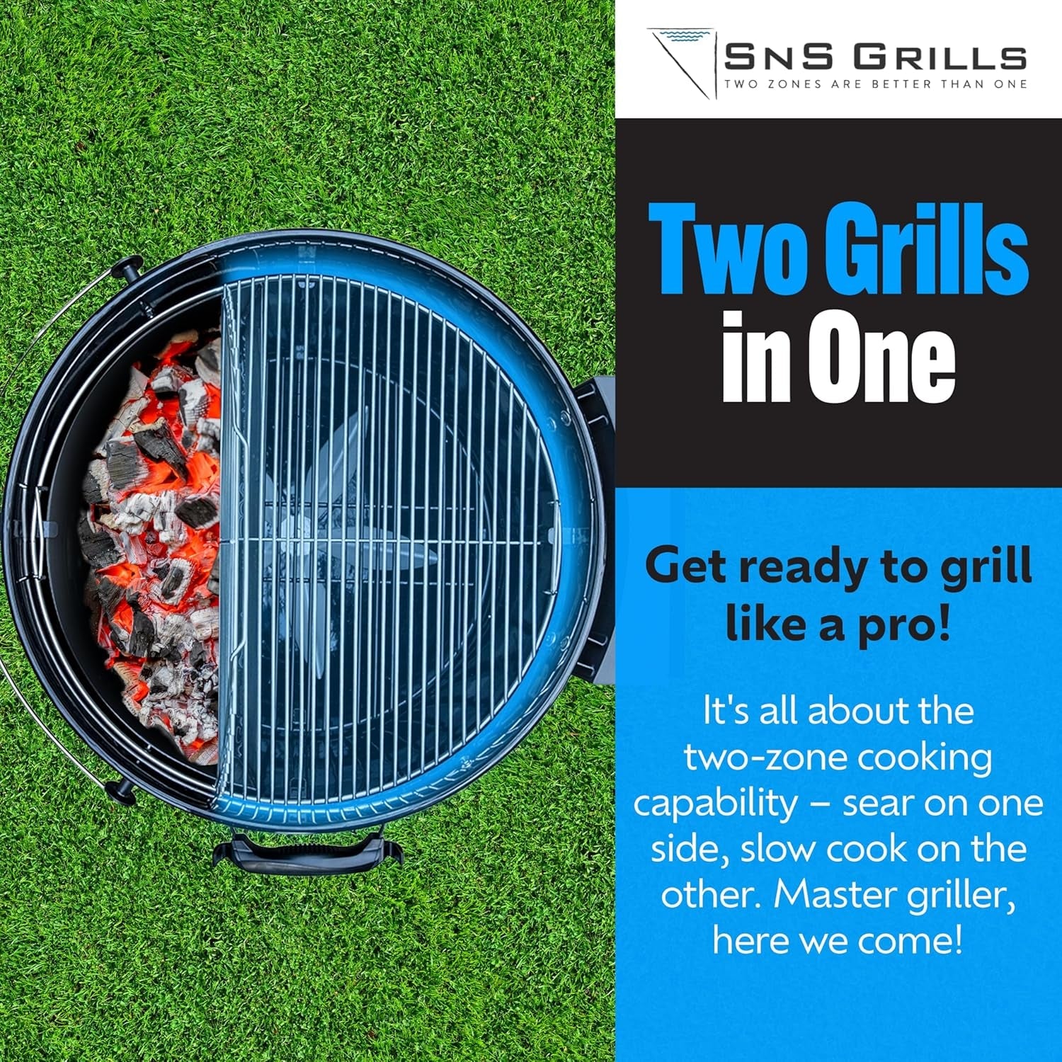 Sns Grills Original Kettle Charcoal Grill with Patented Slow 'N Sear Deluxe Insert and Easyspin Grate for Two-Zone Cooking. Low 'N Slow Smoking and Bbqing - Black 22-Inch - Image 4