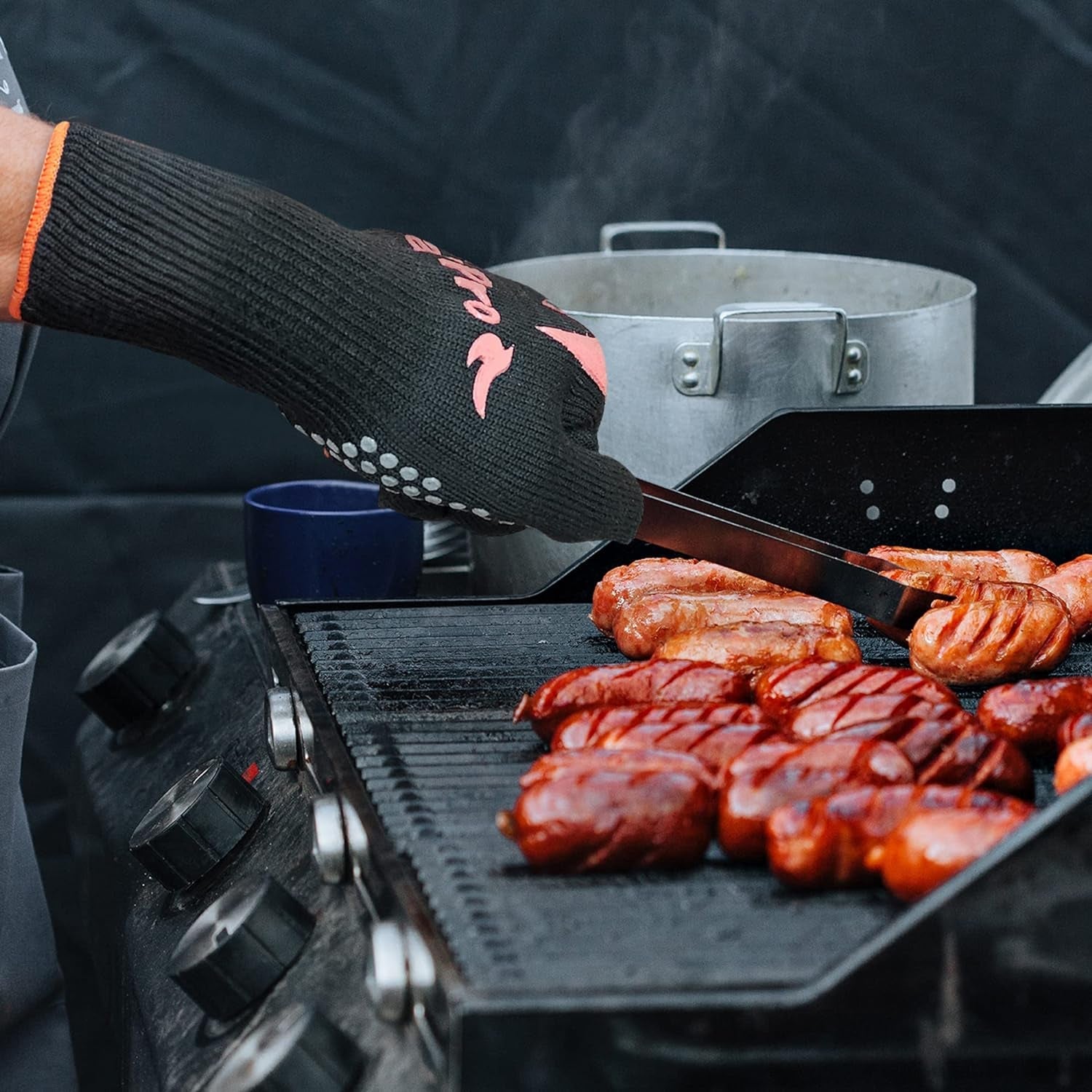 BBQ Grill Gloves Cooking Oven Mitts Fire Heat Resistant to 1400 Degrees Accessories for Barbecue Smoker Egg Fryer Hamburgers Pizza Steaks- Crock Pots/Slow Cookers -USA Owned Company- - Image 5