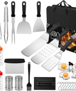 Griddle Accessories Kit. 30PCS Flat Top Grill Accessories Kit for Blackstone and Camp Chef. Stainless Steel Griddle Grill Tools with Enlarged Spatulas. Scraper. Tongs. Carrying Bag for Outdoor BBQ