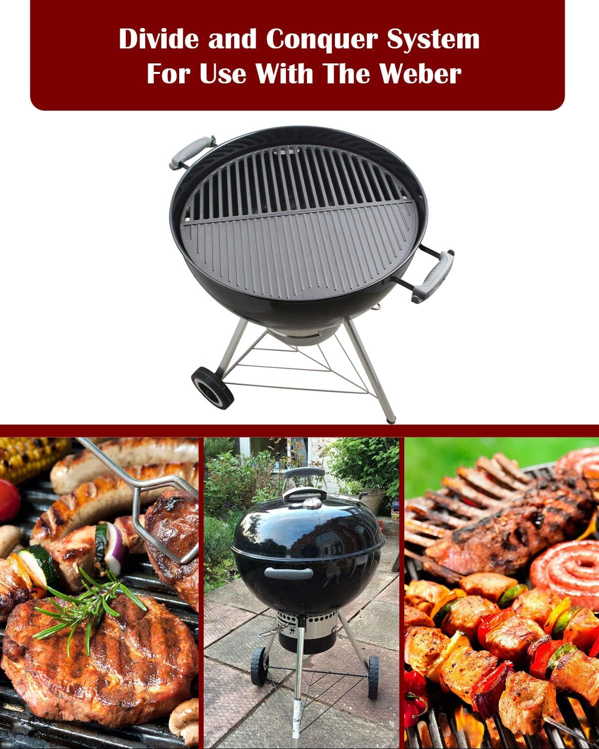 Kamaster 22 Half Moon Cast Iron Cooking Grate Grill Accessory Replaces for Weber Charcoal Grill Half Moon Grate+Griddle+4 Support Extension.Cooking Grate for Weber 22 - Image 8