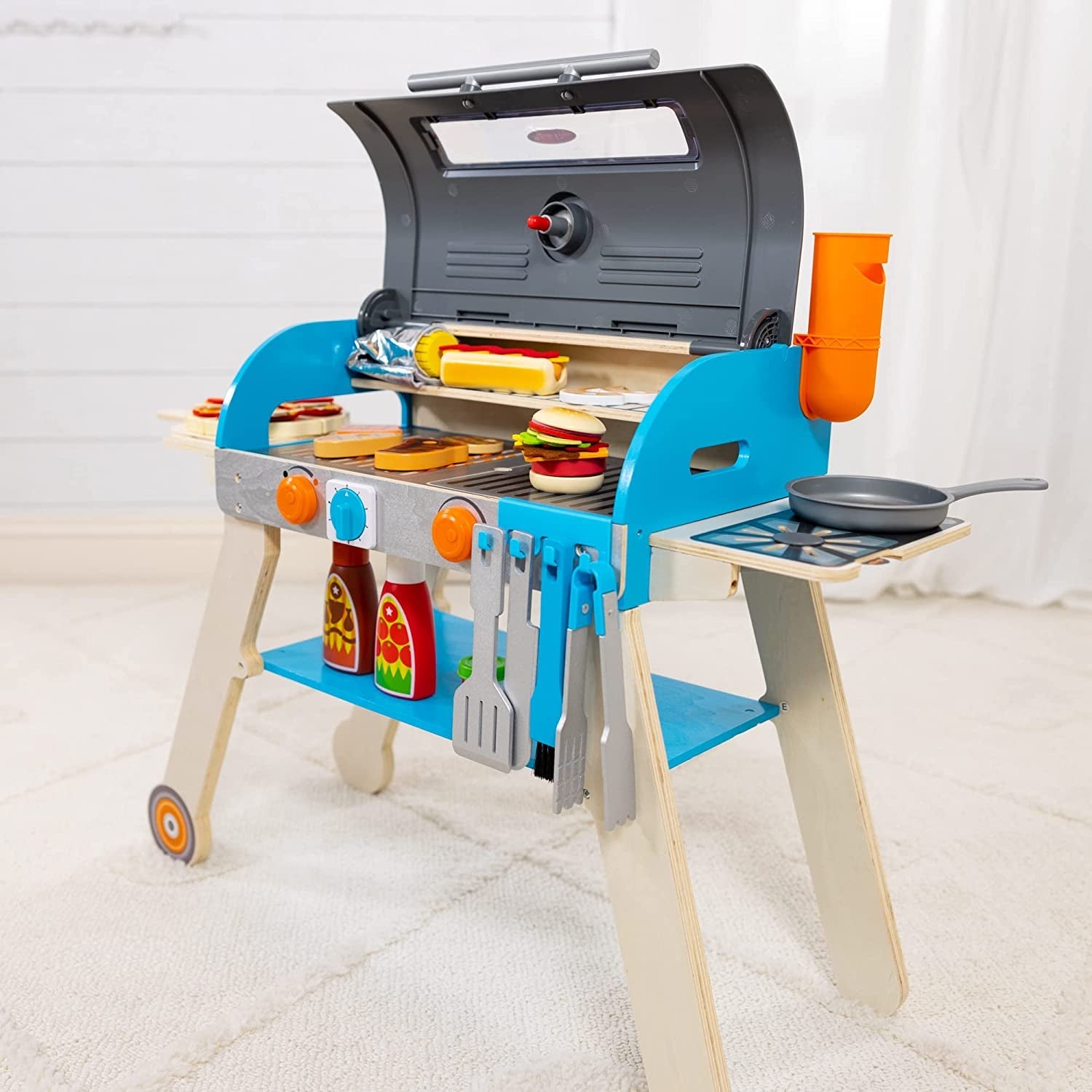 Melissa & Doug Wooden Deluxe Barbecue Grill. Smoker and Pizza Oven Play Food Toy for Pretend Play Cooking for Kids - Image 9