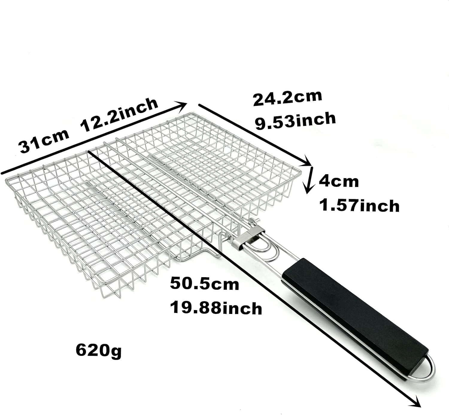 Large Capacity Barbeque Grill Basket with Brush BBQ Tong Deeper Grilling Rack Havy Duty Stainless Steel BBQ Accessories Set - Image 3