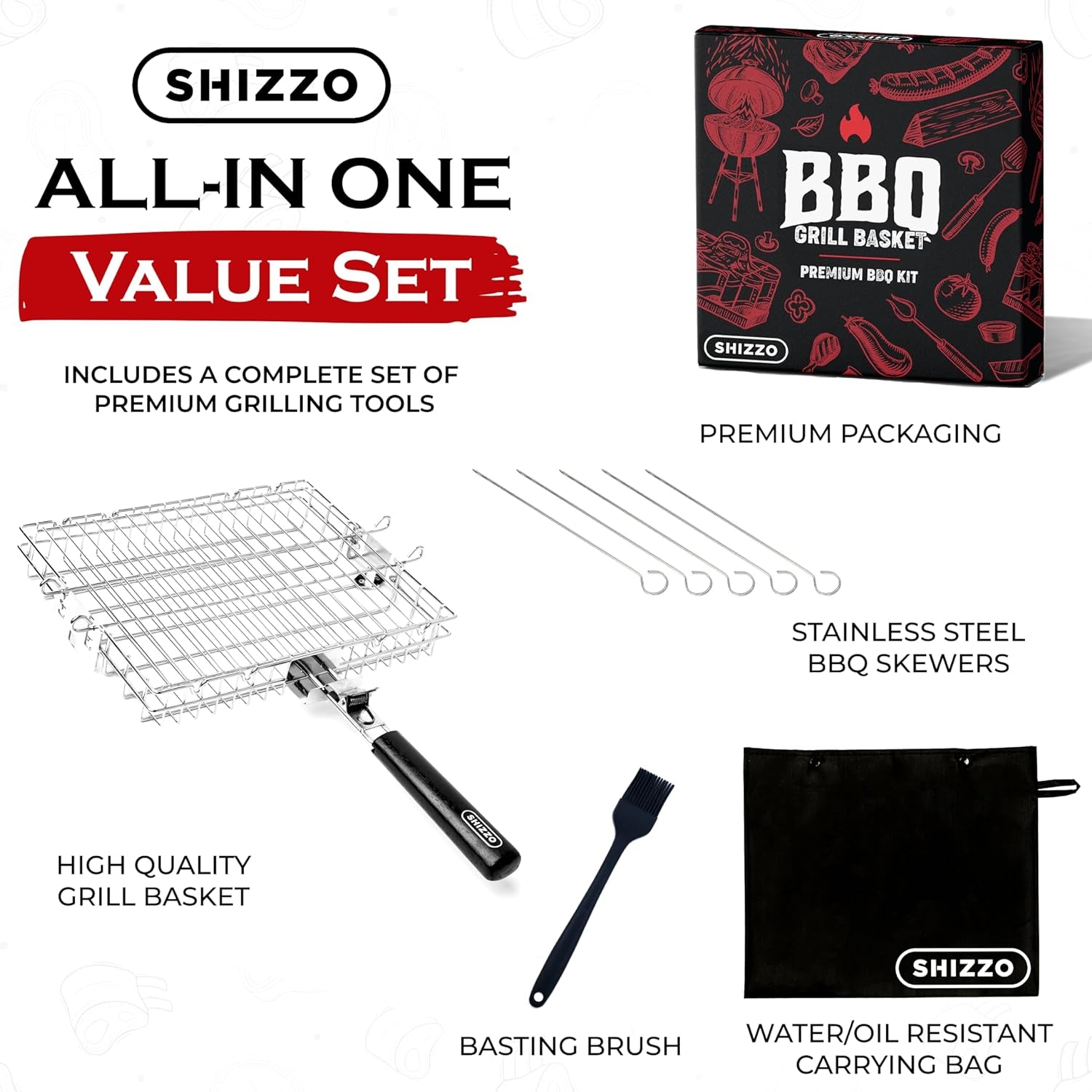 SHIZZO Adjustable Grill Basket. Barbecue BBQ Grilling. Stainless Steel Folding Portable Outdoor Camping Rack for Fish. Shrimp. Vegetables. Cooking Accessories. Gifts for Father. Husband - Image 2