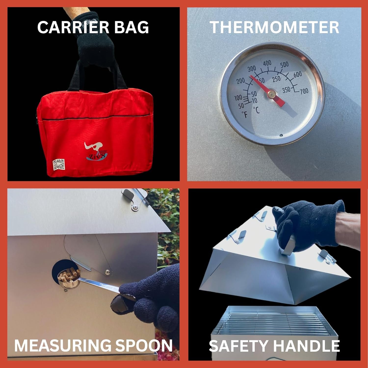 Foldable & Portable Vertical Pellet Smoker - 19.7 Meat Smoker for BBQ Grill. Outdoor Cooking. Camping & RV - Easy to Clean - Includes Carrier Bag. Spoon & Built-In Thermometer – Easygosmoker - Image 4