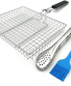 Large Capacity Barbeque Grill Basket with Brush BBQ Tong Deeper Grilling Rack Havy Duty Stainless Steel BBQ Accessories Set