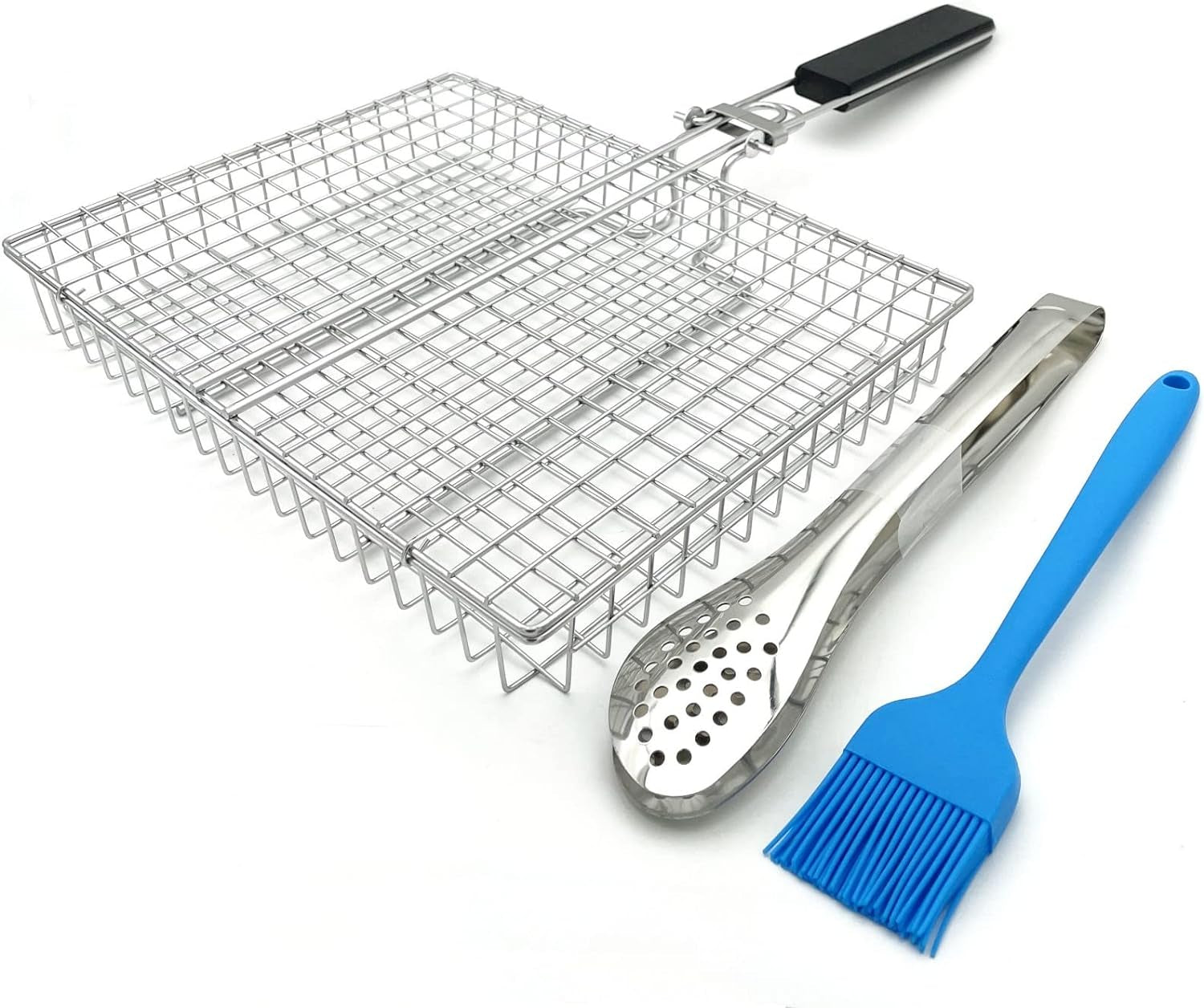 Large Capacity Barbeque Grill Basket with Brush BBQ Tong Deeper Grilling Rack Havy Duty Stainless Steel BBQ Accessories Set