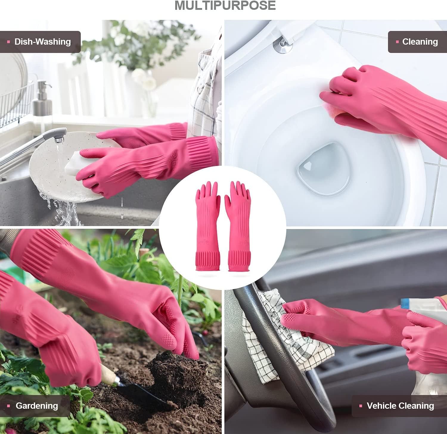 Mamison 2 Pairs Reusable Waterproof Household Dishwashing Cleaning Rubber Gloves. Non-Slip Kitchen Glove(Medium) - Image 4
