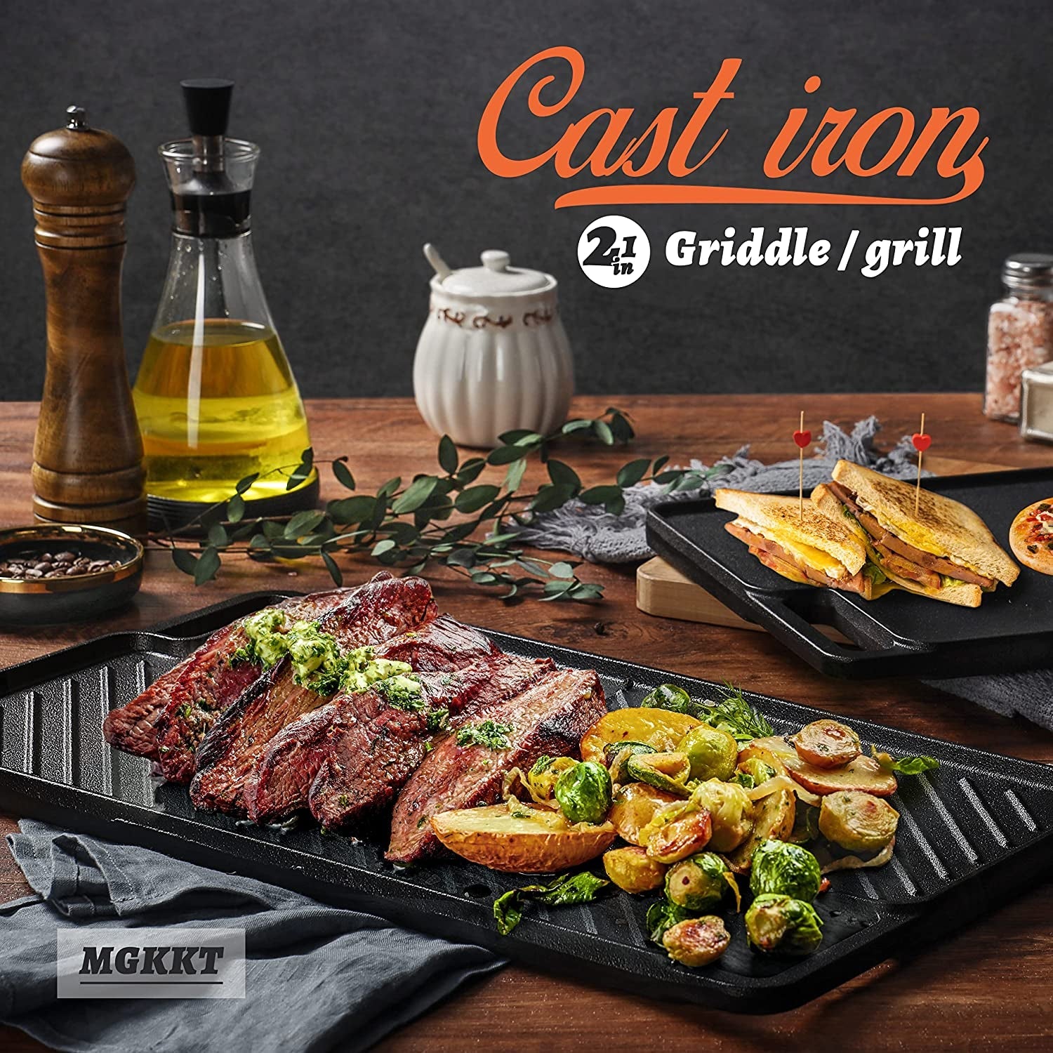 1-Piece 16.50 Inch Cast Iron Griddle Plate | Reversible Pre-Seasoned Cast Iron Grill Pan for Gas Stovetop | Double Sided Used on Open Fire & in Oven | Pre-Coated with Oil - Image 5